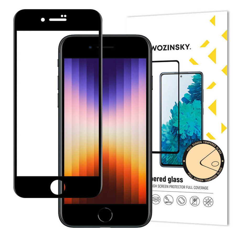 Wozinsky super taai Full Glue volledig scherm gehard glas met case vriendelijke frame iPhone SE 2022 / SE 2020 / iPhone 8 / iPhone 7 zwart