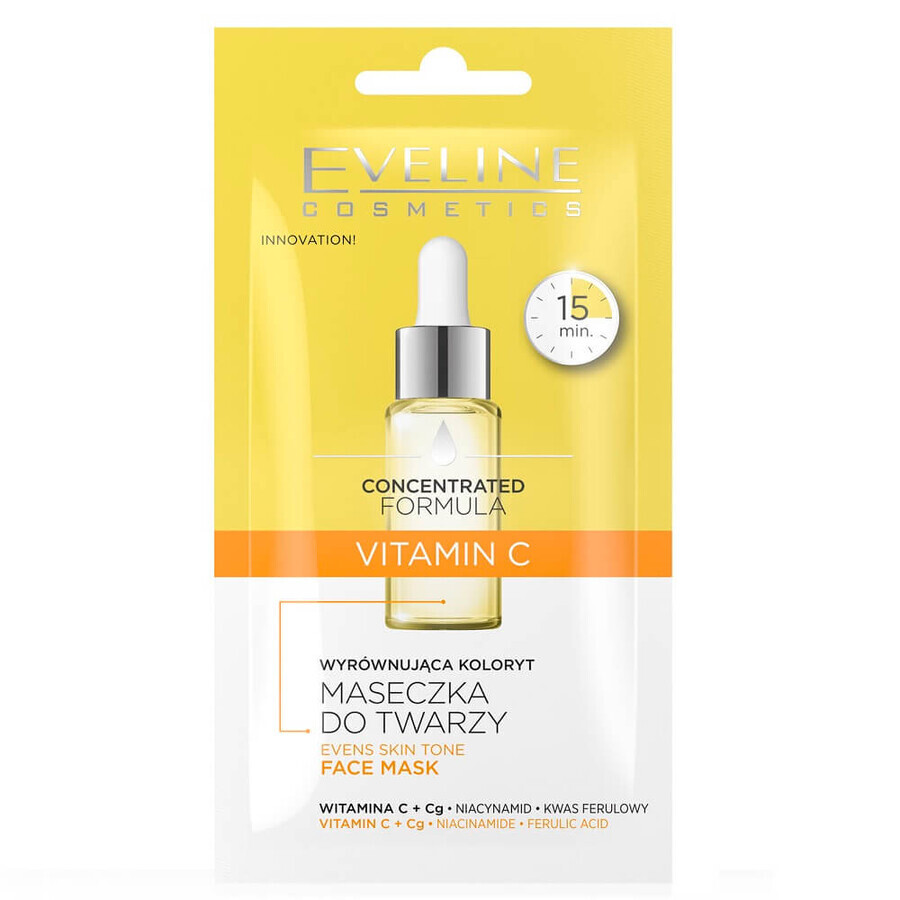 Winkel op Eveline Cosmetics Geconcentreerde kleur egaliserende formule Vitamine C gezichtsmasker, 8 ml Eveline Cosmetics Geconcentreerde kleur egaliserende formule Vitamine C gezichtsmasker, 8 ml