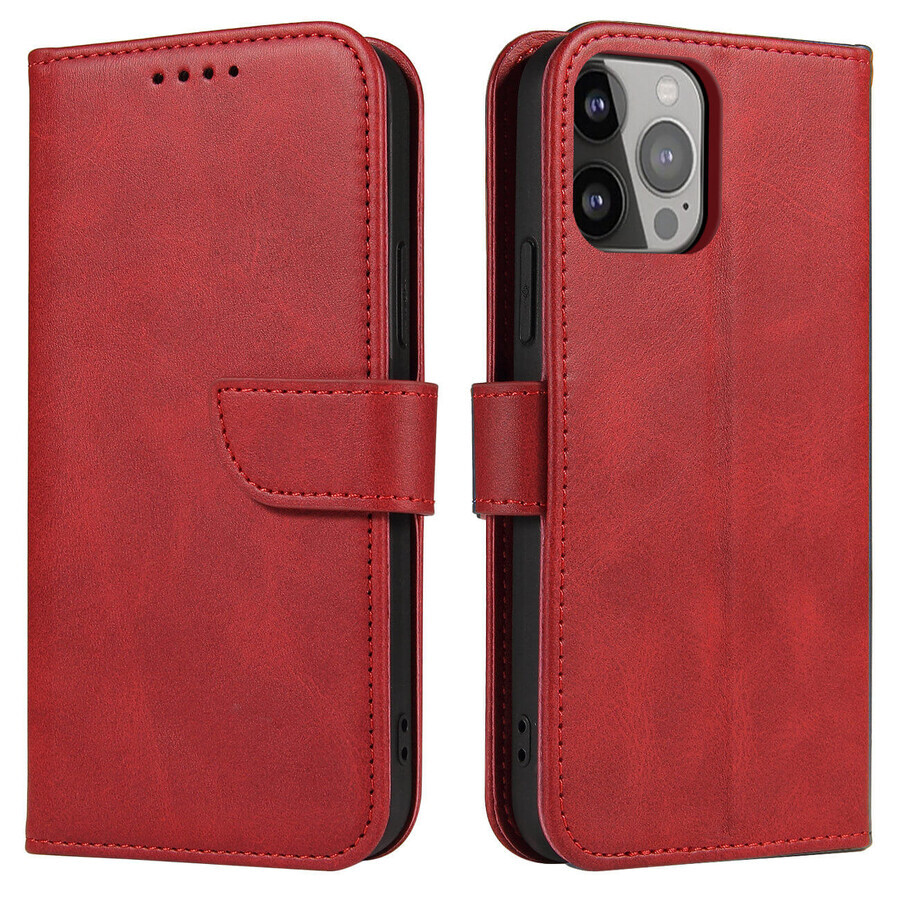 Husă de portofel cu clapetă de bază pentru iPhone 15 Pro Max Magnet Case - roșu