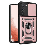 Hybrid Armor Camshield case Samsung Galaxy S23+ gepantserd hoesje met cameradeksel roze