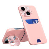 Leren Stand Case voor iPhone 14 Plus kaart portemonnee hoesje met standaard roze