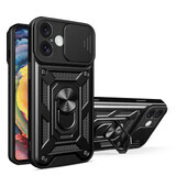 Hybrid Armor Camshield hoesje voor iPhone 16 gepantserd met camerabehuizing met standaard - zwart