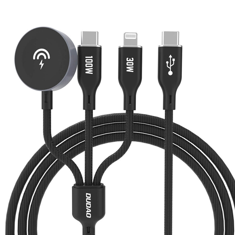 Cablu încărcător pentru Apple Watch Dudao A12Max+ PD 100W 3in1: USB-C Lightning 1.2m - negru