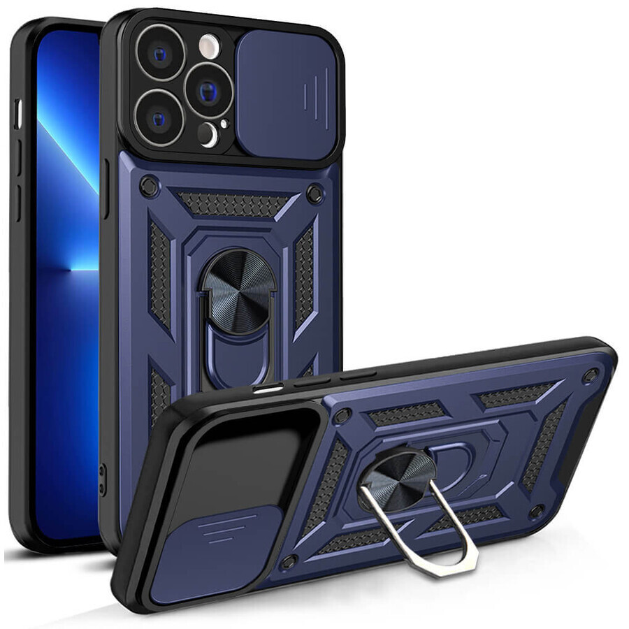 Hybrid Armor Camshield iPhone 13 Pro Max étui blindé avec protection de l'appareil photo bleu