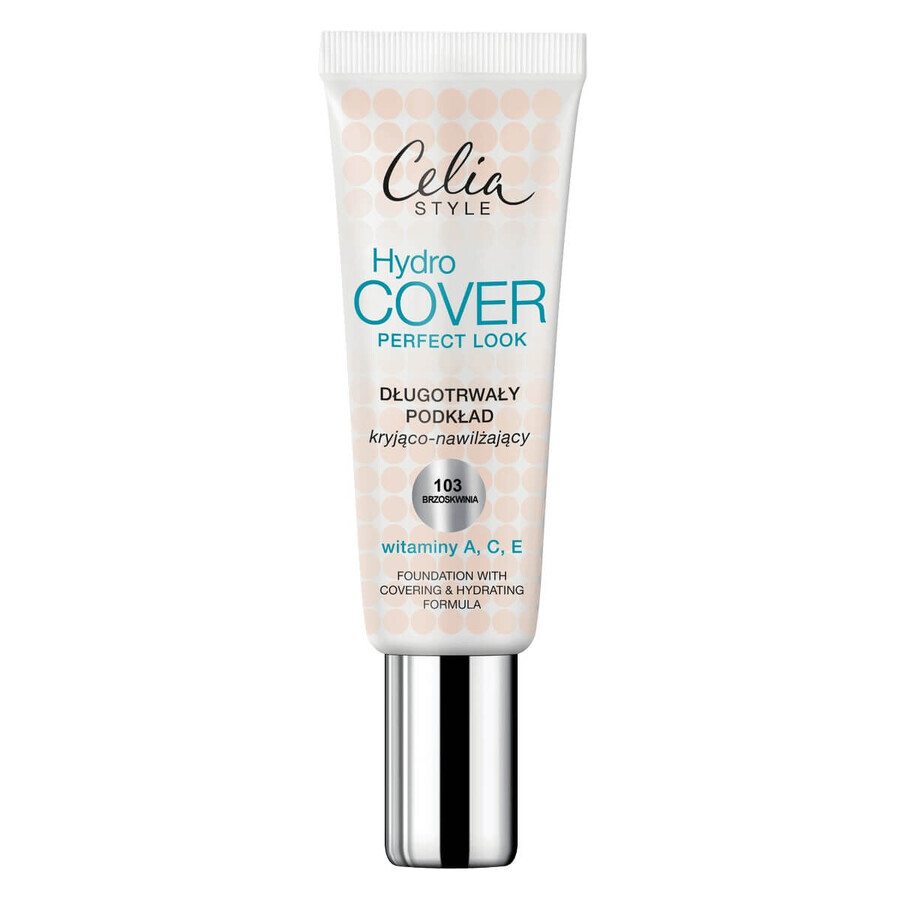 Celia Hydro Cover Perfect Look Foundation Fondotinta a lunga tenuta e idratante 103 Peach, 30 ml