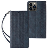 Magneetband hoesje voor iPhone 13 Pro Max portemonnee + mini sleutelkoord hanger blauw