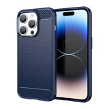 Carbon Hoesje iPhone 14 Pro flexibele gel back case blauw