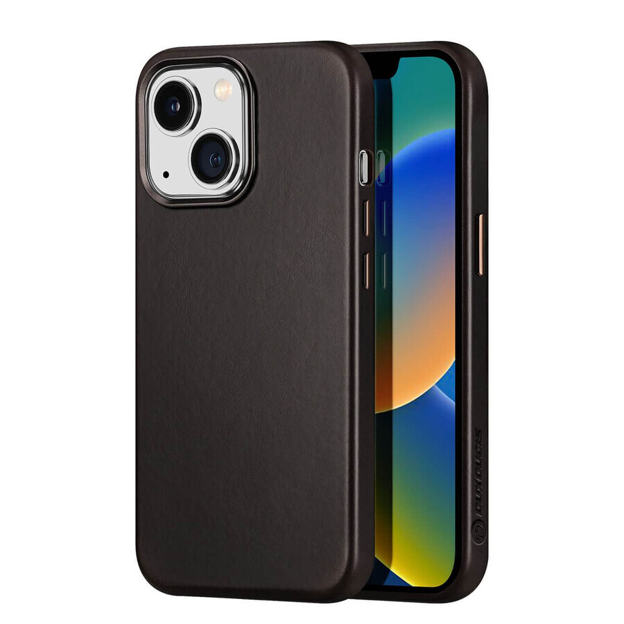 Dux Ducis Naples hoesje voor iPhone 14 Plus lederen hoesje (MagSafe-compatibel) donkerbruin