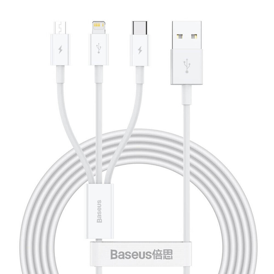 Cable USB Baseus Superior 3 en 1 - Lightning / USB Tipo C / micro USB 3,5 A 1,5 m Blanco (CAMLTYS-02)