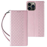 Magneetband hoesje voor iPhone 13 Pro Max portemonnee + mini sleutelkoord hanger roze