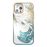 Luxury iPhone 14 case with Kingxbar Phoenix crystals - gold and blue