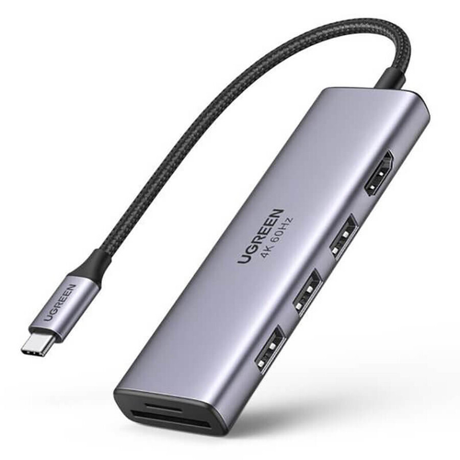 Ugreen 6-in-1 multifunctional USB Type C HUB - 3x USB 3.2 Gen 1 / HDMI 4K 60Hz / SD and TF card reader grey (60383 CM511)