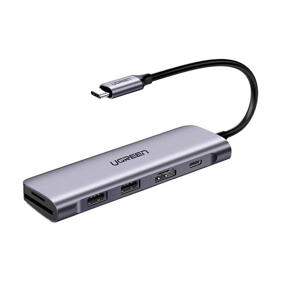 Ugreen CM195 6in1 adattatore USB-C - HDMI / 2x USB-A 3.0 / USB-C PD / lettore SD / TF - grigio
