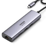 Ugreen CM512 90568 USB-C - 2x USB-A 3.0 / HDMI / RJ45 / SD und TF Kartenleser / USB-C PD 100W Adapter - grau