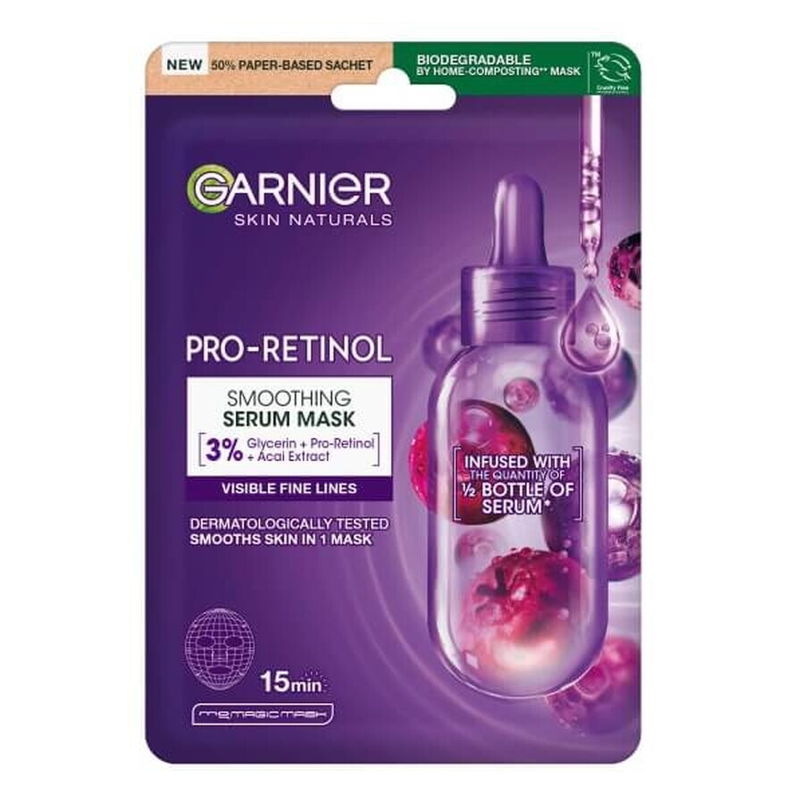 Garnier Pro-Retinol Glättende Serum-Maske auf Stoff, 22 g
