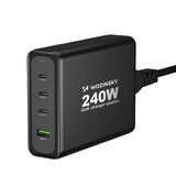 GaN Wozinsky WGCSB 240W USB-A / 3 x USB-C netvoeding - zwart