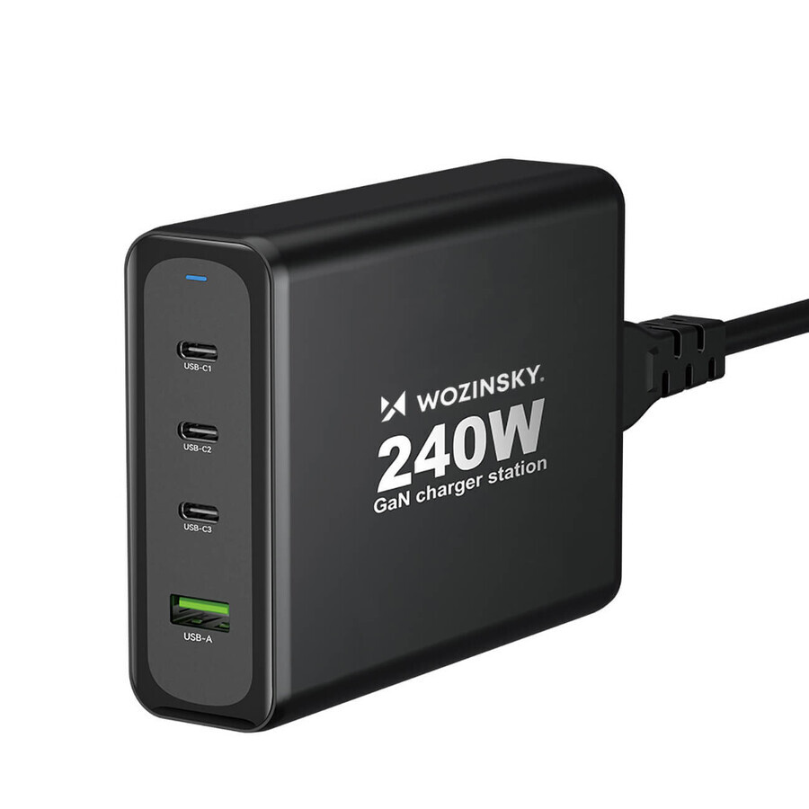 GaN Wozinsky WGCSB 240W USB-A / 3 x USB-C chargeur secteur - noir