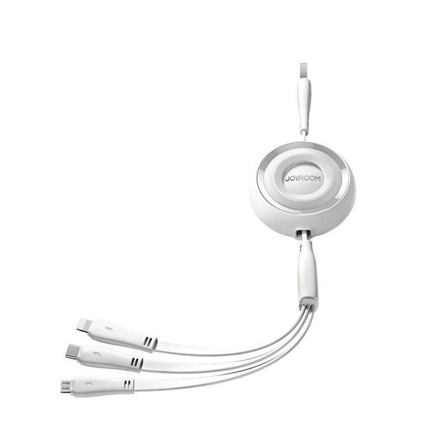 Joyroom Colorful Series S-A40 intrekbare 3-in-1 USB-A - USB-C / Lightning / micro USB-kabel 1m - wit