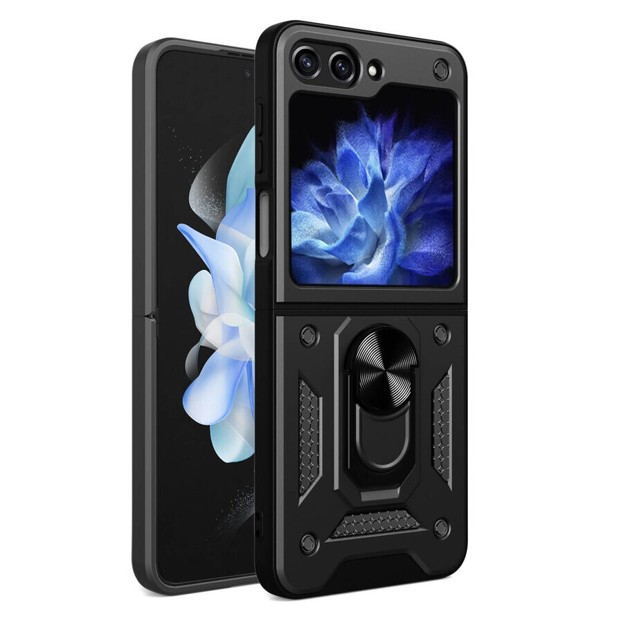 Funda blindada Hybrid Armor Camshield para Z Flip 5 5G con tapa de cámara - negro