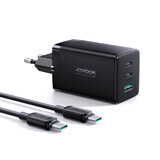Joyroom GaN 65W USB-A încărcător rapid, 2x USB-C negru + USB-C - USB-C 100W cablu 1.2m (TCG01)