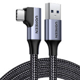 Ugreen US385 USB-A / USB-C 90º 5Gb/s 3A 1m schuine kabel - zwart