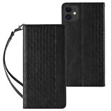 Etui Magnet Strap pour iPhone 13 housse portefeuille + mini lanyard pendentif noir