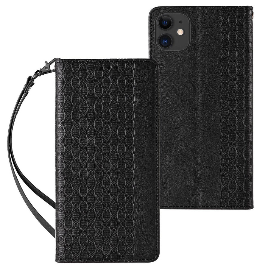 Magnet Strap Case for iPhone 13 wallet case + mini lanyard pendant black