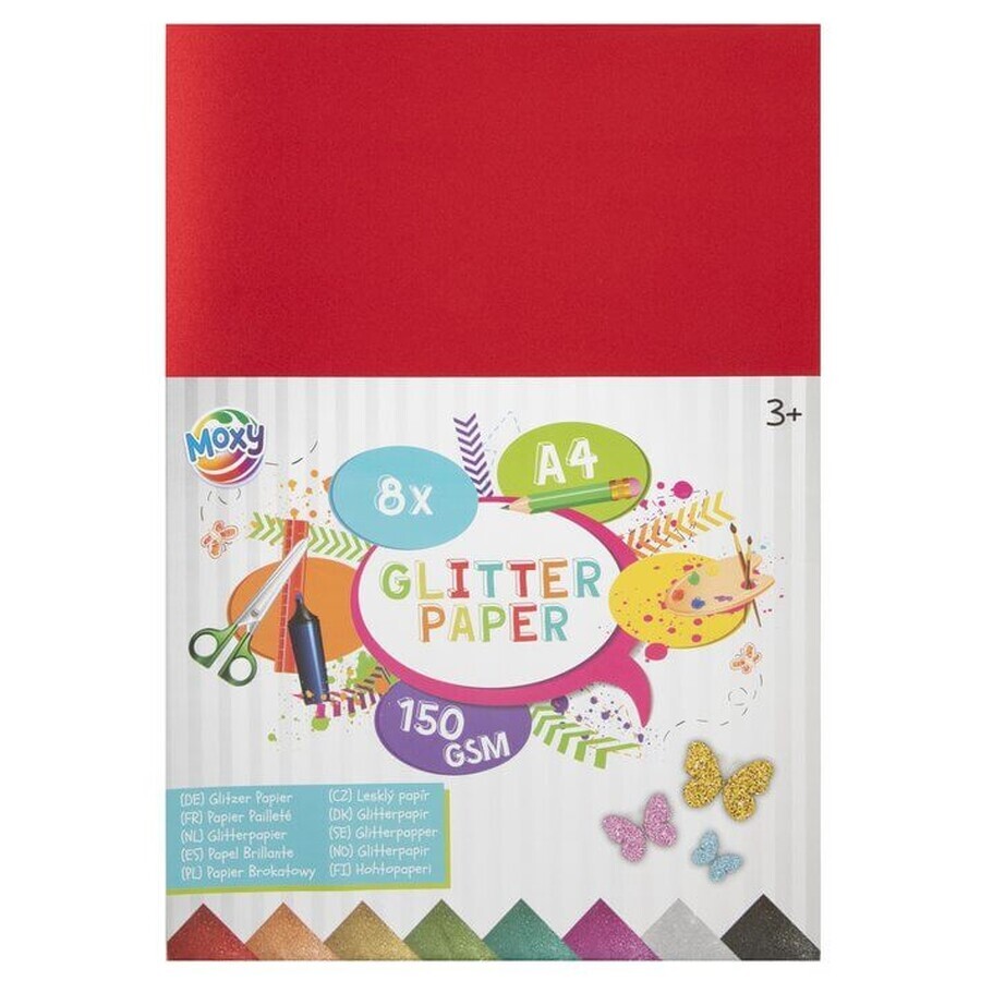 Papel con purpurina A4, 8 hojas