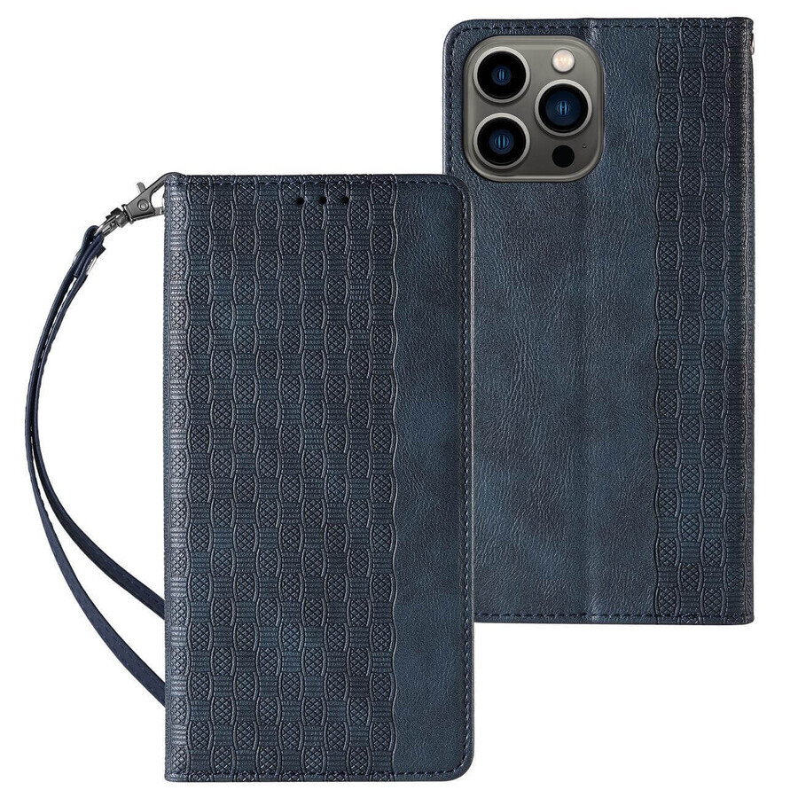Etui Magnet Strap pour iPhone 12 Pro Max étui portefeuille + mini lanyard pendentif bleu