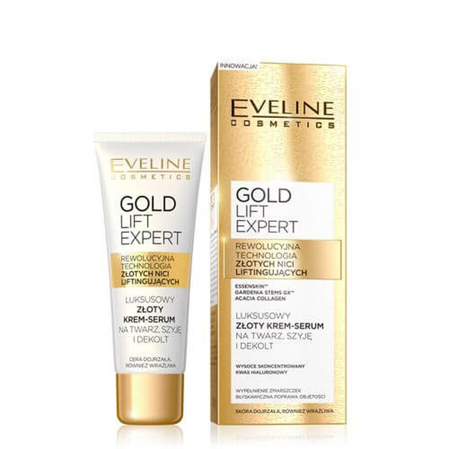 Cumpără Eveline Cosmetics Gold Lift Expert Cremă-serum aurie de lux pentru față, gât și decolteu, 40ml Eveline Cosmetics Gold Lift Expert Cremă-serum aurie de lux pentru față, gât și decolteu, 40ml