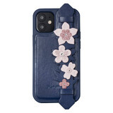 Kingxbar Sweet Series gel caz decorat cu cristale Swarovski autentice cu stand iPhone 12 Pro / iPhone 12 albastru