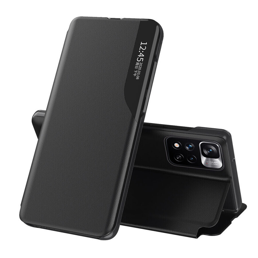 Eco Leather View Case elegant case with flip cover and stand function Xiaomi Redmi Note 11T 5G / Redmi Note 11S 5G / Poco M4 Pro 5G black