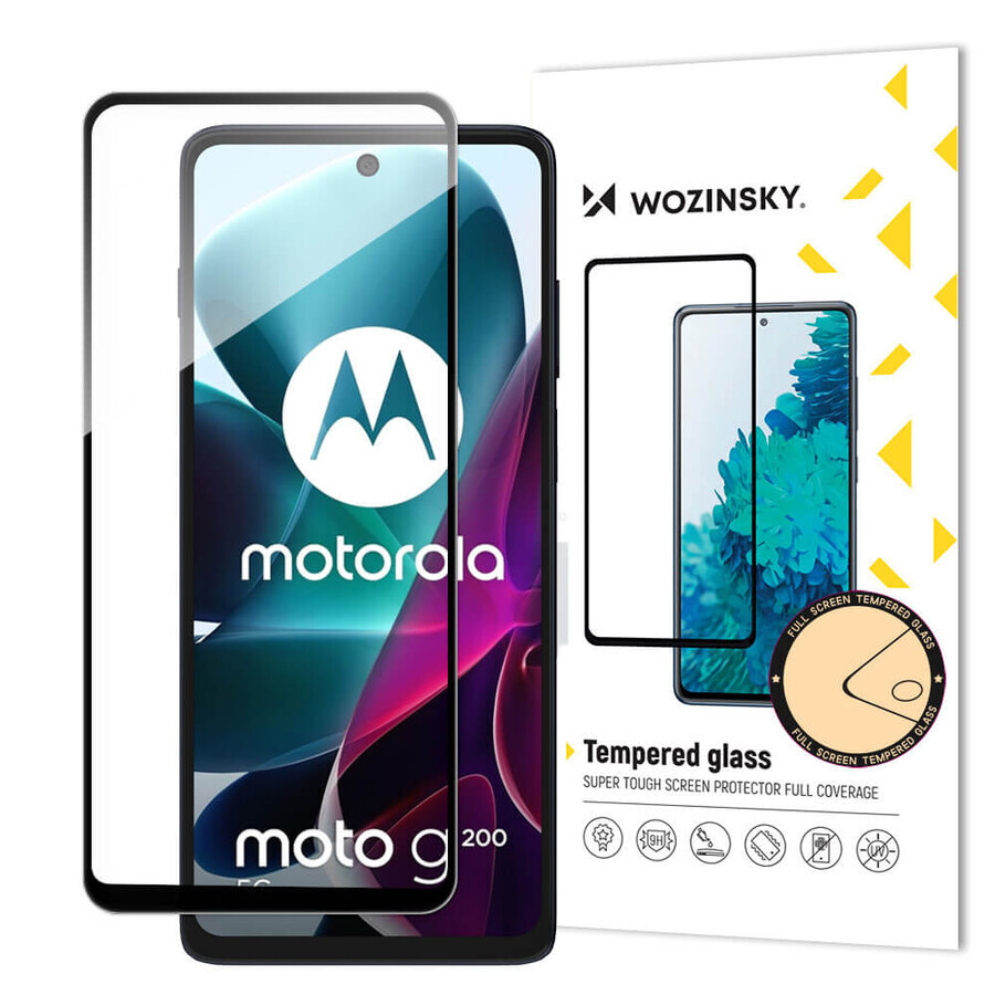 Wozinsky Full Glue Vidrio templado Motorola Moto G200 5G 9H pantalla completa de vidrio templado con bisel negro