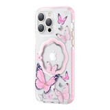 Kingxbar Butterfly Series magnetic iPhone 14 Plus caz MagSafe caz fluture roz