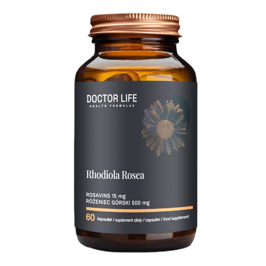 Doctor Life Rhodiola Rosea Rhodiola-Wurzelextrakt 500mg und Rosavin 15mg, 60 Kapseln