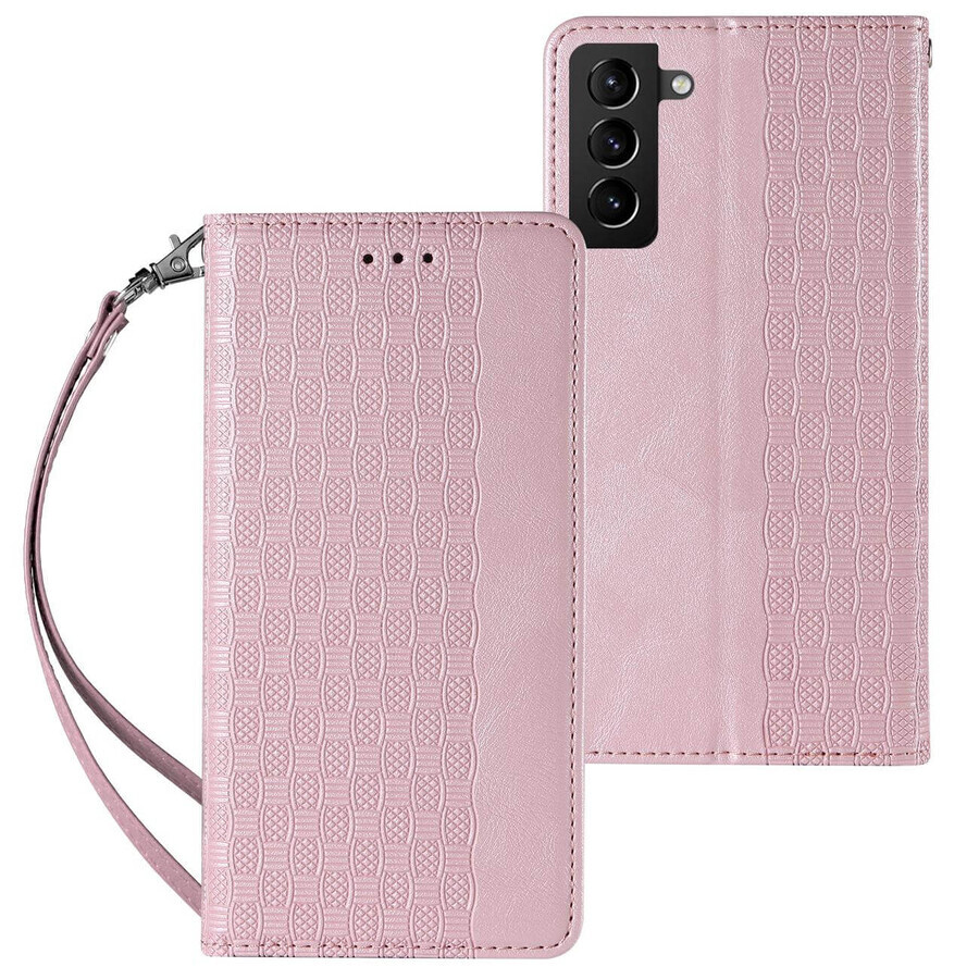Funda con correa magnética para Samsung Galaxy S22+ (S22 Plus) funda billetera + mini lanyard colgante rosa