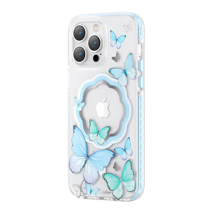 Kingxbar Butterfly Series carcasă magnetică iPhone 14 Pro MagSafe carcasă fluture albastru