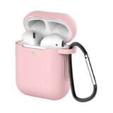 Hoesje voor AirPods 2 / AirPods 1 siliconen zacht hoesje voor hoofdtelefoon + karabijnhaak sleutelhanger roze (hoesje D)