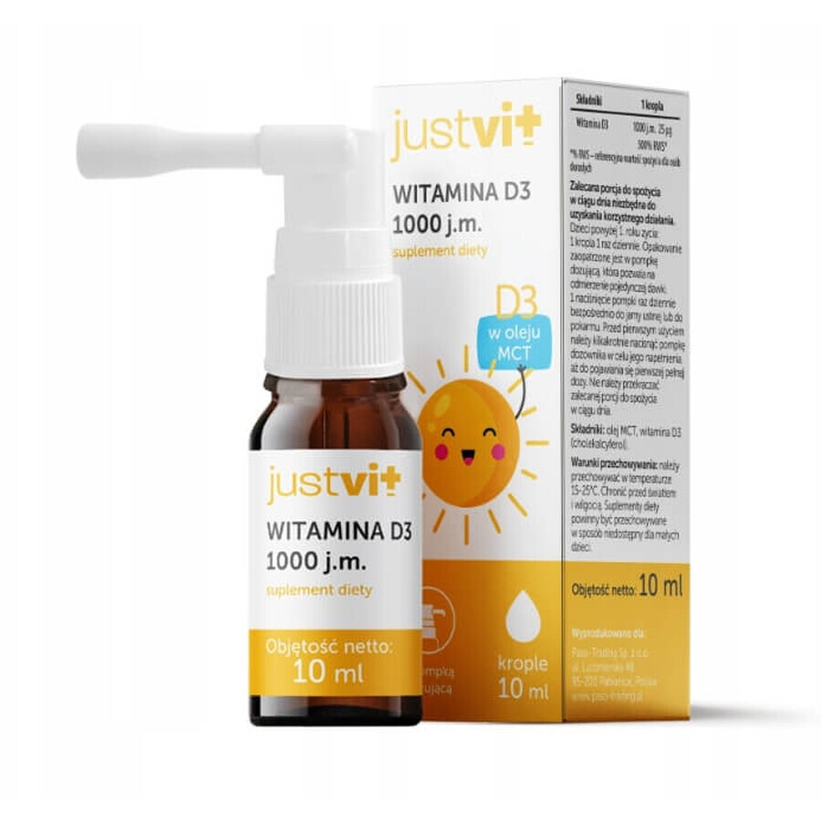 Justvit Vitamina D3 1000 UI, picături, 10 ml