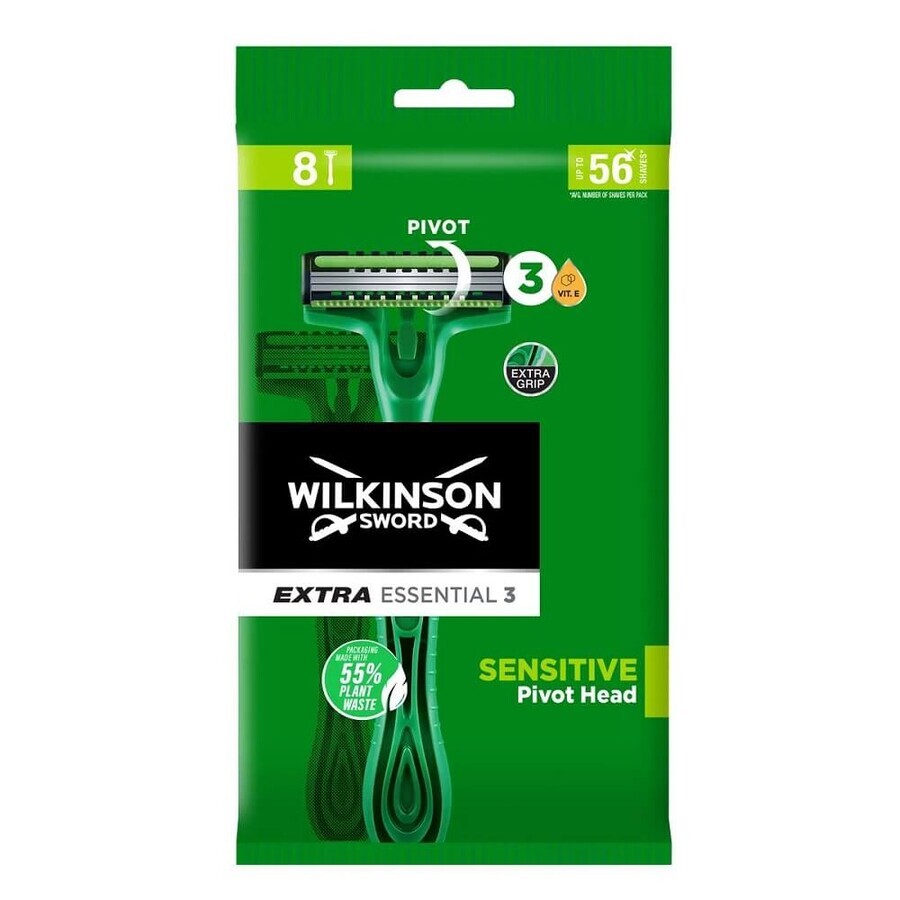 Wilkinson Extra Essential 3 Sensitive Wegwerpscheerapparaat voor mannen, 8 stuks