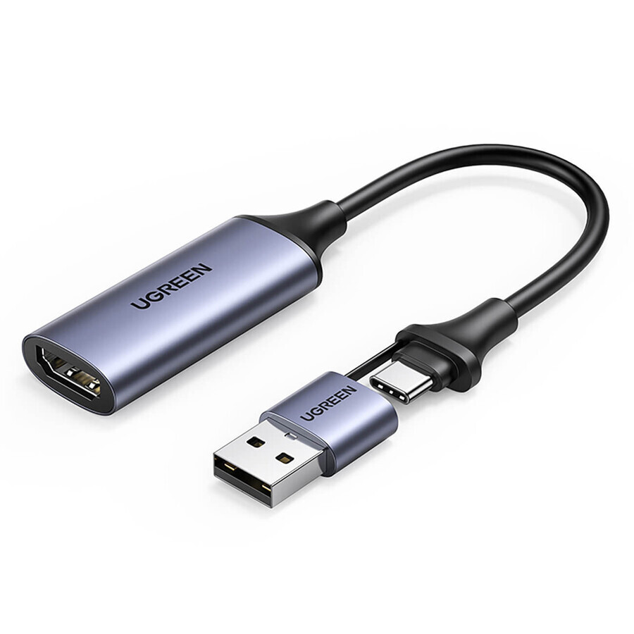 Ugreen CM489 40189 Adaptateur HDMI (femelle) - USB-A / USB-C (mâle) - gris