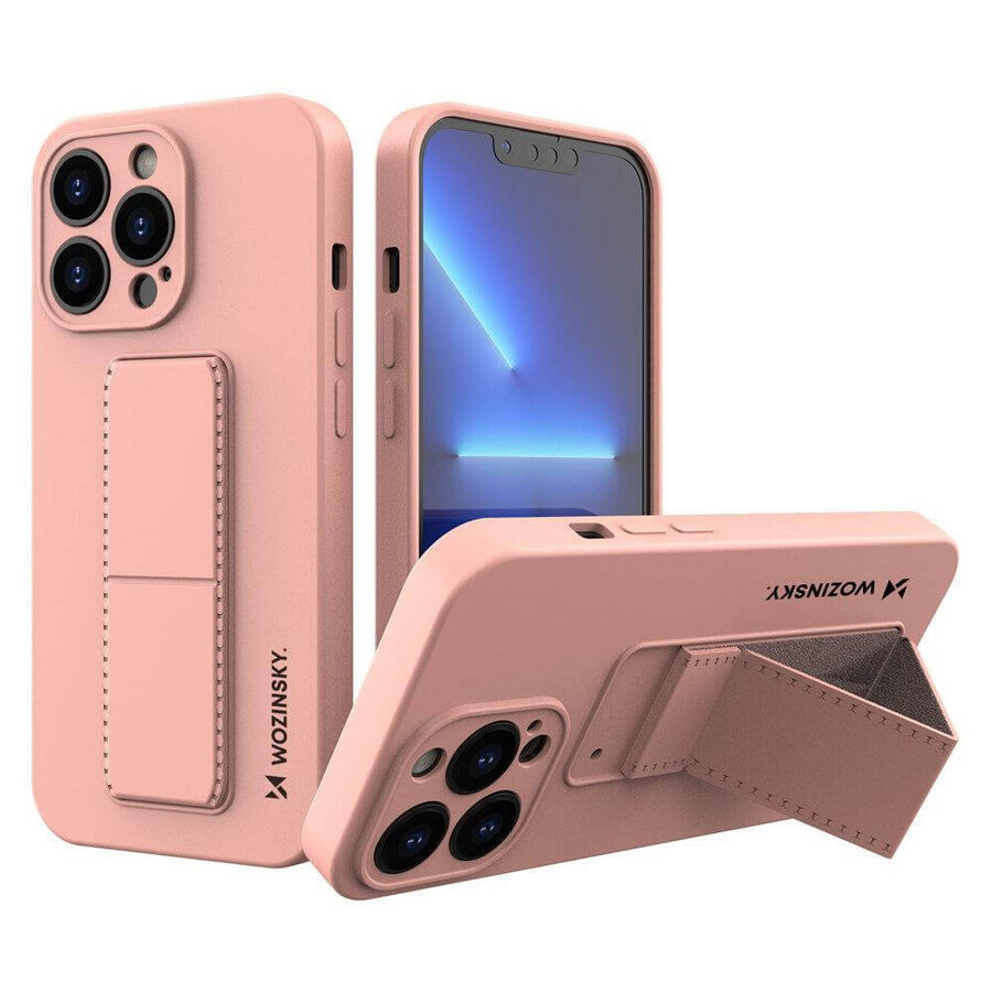 Wozinsky Kickstand Case Custodia in silicone con supporto per iPhone 13 Pro rosa