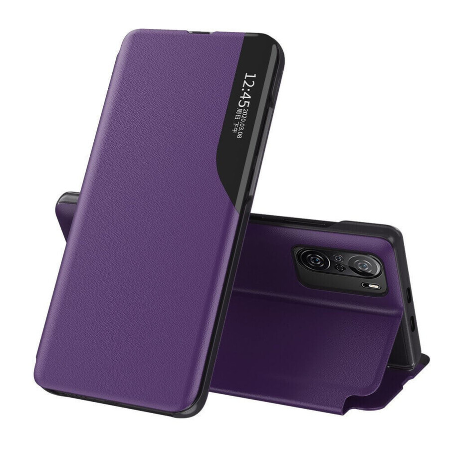 Eco Leather View Case elegante funda con tapa abatible y función de soporte Xiaomi Redmi K40 Pro+ / K40 Pro / K40 / Poco F3 púrpura