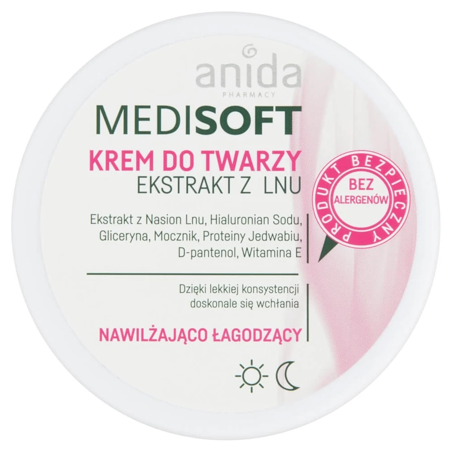 Anida Medisoft Crème hydratante et apaisante pour le visage à l'extrait de lin, 100 ml