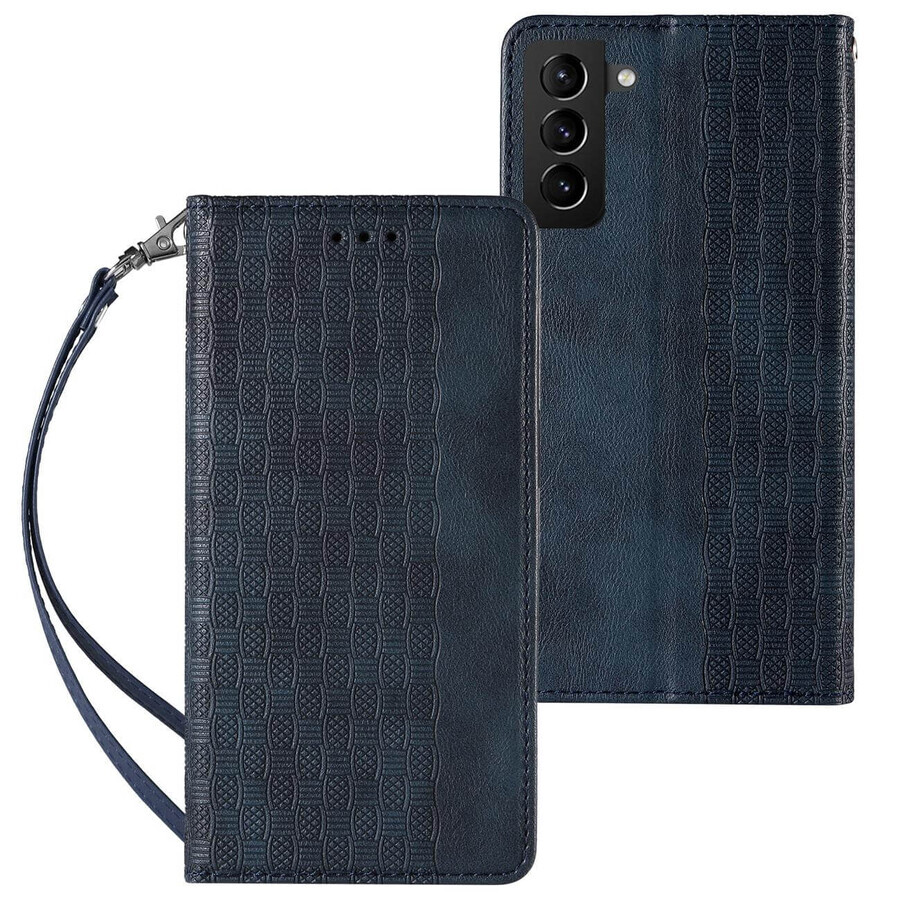 Magnet Strap Case für Samsung Galaxy S22+ (S22 Plus) Wallet Case + Mini Lanyard Anhänger blau
