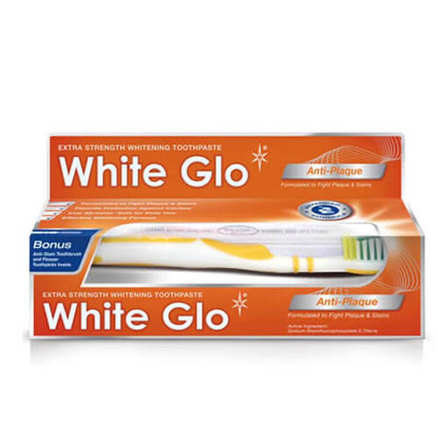 White Glo Pasta Blanqueadora Anti-Sarro para eliminar y prevenir la formación de sarro, 100ml + cepillo de dientes