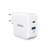 Choetech GaN USB Tipo C PD USB-A QC3.0 cargador rápido 65W 3.25A blanco (PD8002)