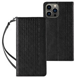 Magnet curea caz pentru iPhone 13 Pro Max portofel caz + mini lanyard pandantiv negru