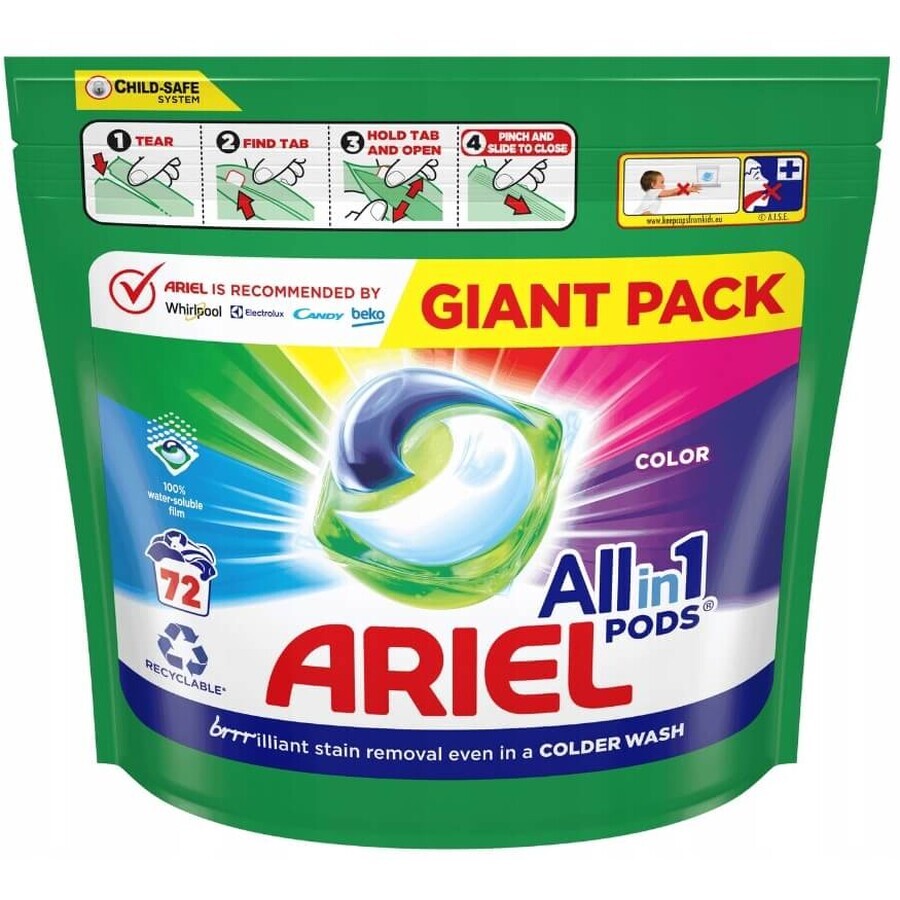 Ariel, Cialde All in 1, Capsule per il lavaggio dei colori, 72 pezzi