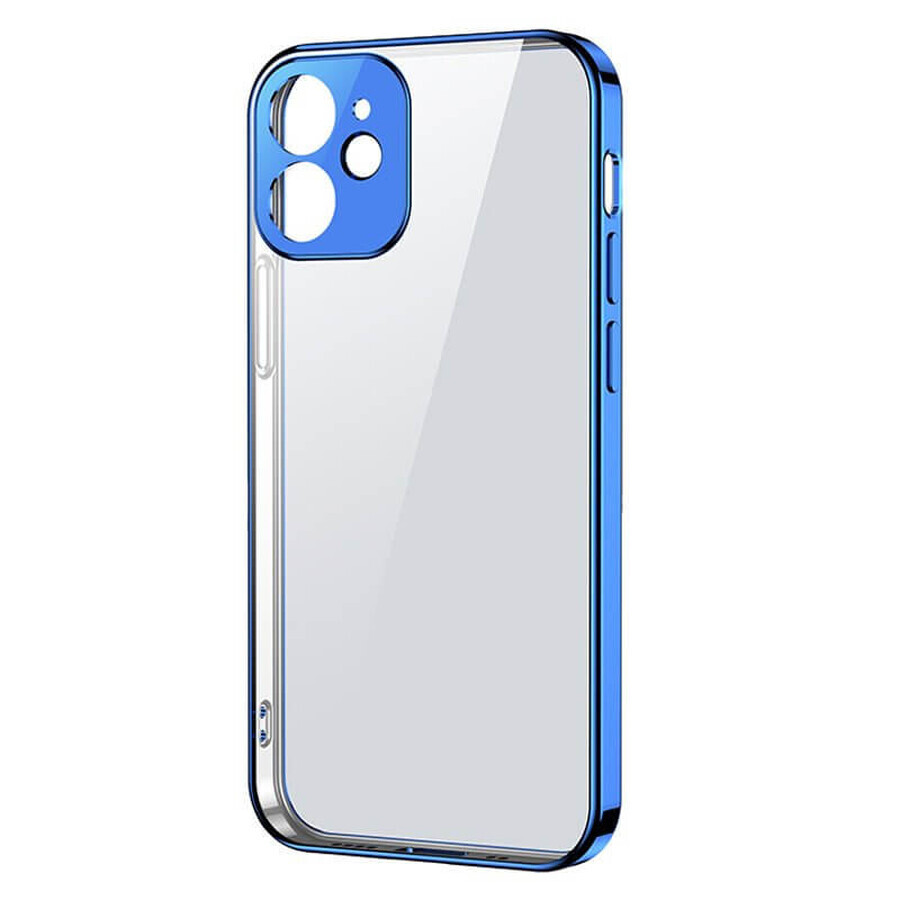 Joyroom New Beauty Series custodia trasparente ultrasottile con cornice metallica per iPhone 12 Pro Max blu scuro (JR-BP744)